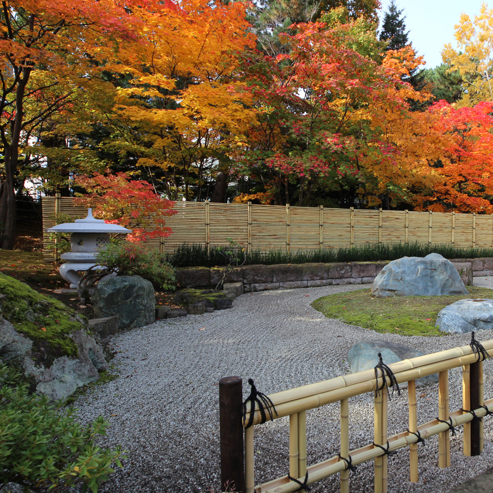 札幌中島公園｜御簾垣と金閣寺垣施工～紅葉がきれいすぎます♪